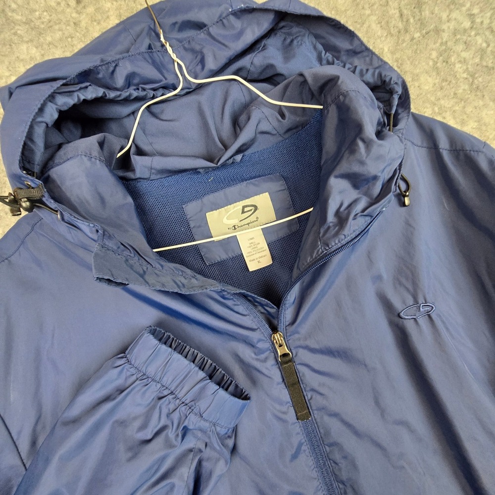 C9 Champion Jacket Mens XL Blue Packable Windbreaker Hooded Rain Coat Outerwear